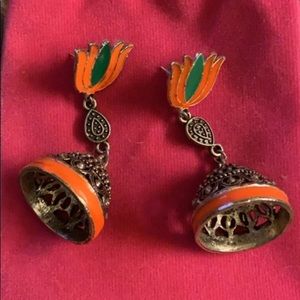 Hand painted lotus bell 🔔 earrings